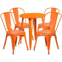 Flash Furniture CH-51080TH-4-18CAFE-OR-GG 24" Round Orange Metal Indoor/Outdoor Table Set with 4 Cafe Chairs