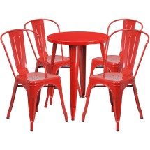 Flash Furniture CH-51080TH-4-18CAFE-RED-GG 24" Round Red Metal Indoor/Outdoor Table Set with 4 Cafe Chairs