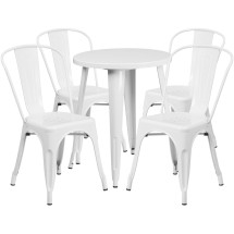 Flash Furniture CH-51080TH-4-18CAFE-WH-GG 24" Round White Metal Indoor/Outdoor Table Set with 4 Cafe Chairs