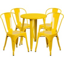 Flash Furniture CH-51080TH-4-18CAFE-YL-GG 24" Round Yellow Metal Indoor/Outdoor Table Set with 4 Cafe Chairs