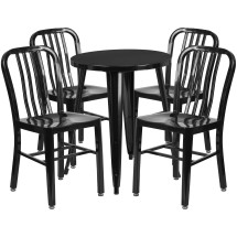 Flash Furniture CH-51080TH-4-18VRT-BK-GG 24" Round Black Metal Indoor/Outdoor Table Set with 4 Vertical Slat Back Chairs