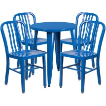 Flash Furniture CH-51080TH-4-18VRT-BL-GG 24&quot; Round Blue Metal Indoor/Outdoor Table Set with 4 Vertical Slat Back Chairs