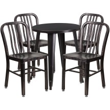 Flash Furniture CH-51080TH-4-18VRT-BQ-GG 24&quot; Round Black-Antique Gold Metal Indoor/Outdoor Table Set with 4 Vertical Slat Back Chairs