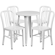 Flash Furniture CH-51080TH-4-18VRT-WH-GG 24&quot; Round White Metal Indoor/Outdoor Table Set with 4 Vertical Slat Back Chairs
