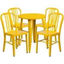 Flash Furniture CH-51080TH-4-18VRT-YL-GG 24&quot; Round Yellow Metal Indoor/Outdoor Table Set with 4 Vertical Slat Back Chairs