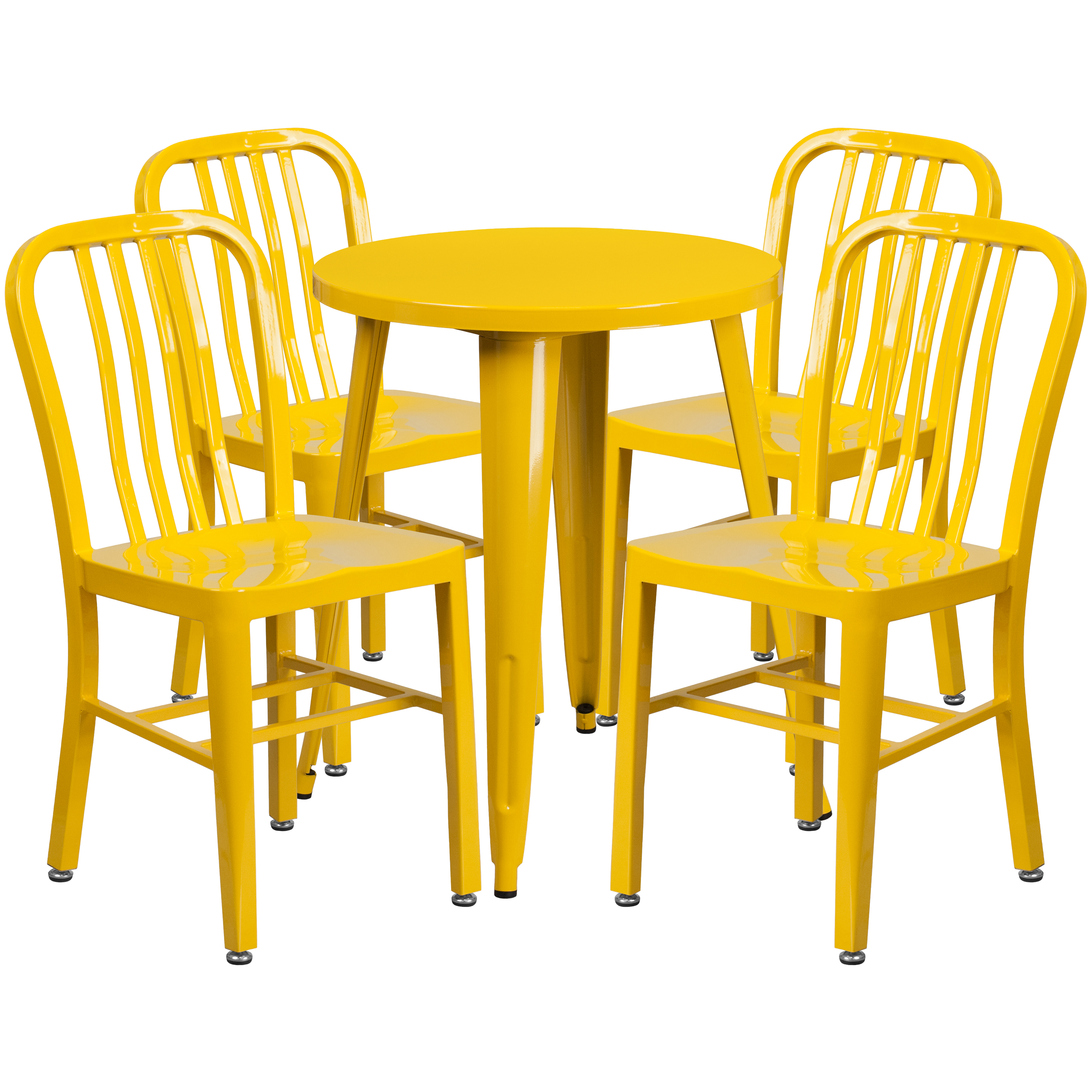 Flash Furniture CH-51080TH-4-18VRT-YL-GG 24" Round Yellow Metal Indoor/Outdoor Table Set with 4 Vertical Slat Back Chairs