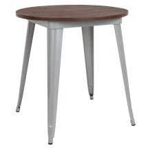 Flash Furniture CH-51090-29M1-SIL-GG 30&quot; Round Silver Metal Indoor Table with Walnut Rustic Wood Top
