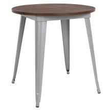 Flash Furniture CH-51090-29M1-SIL-GG 30" Round Silver Metal Indoor Table with Walnut Rustic Wood Top