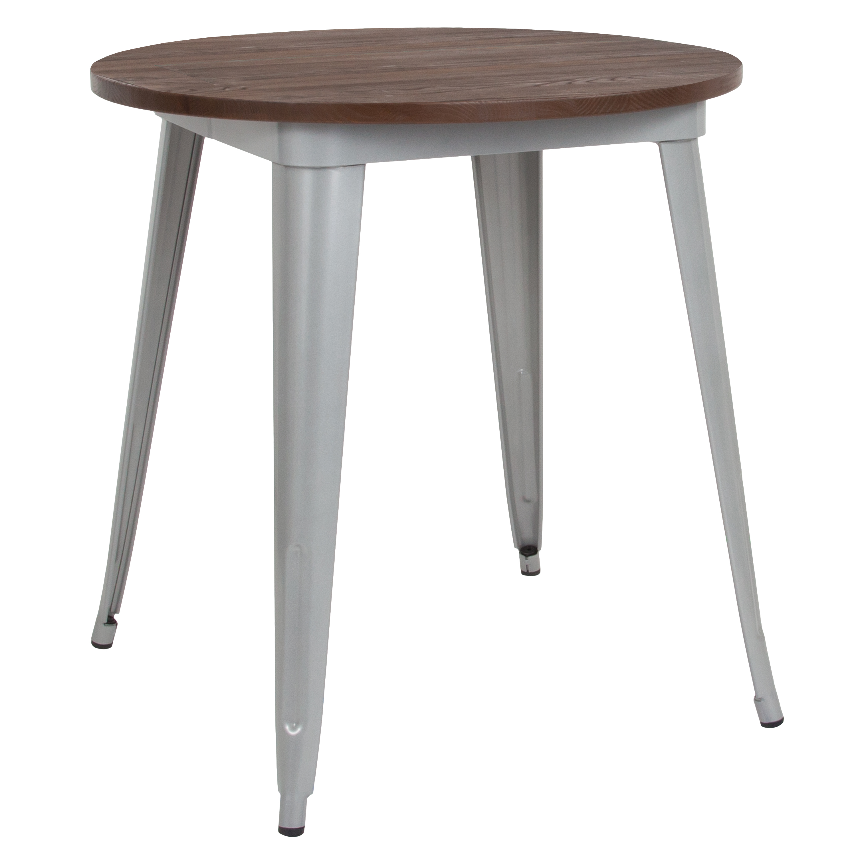 Flash Furniture CH-51090-29M1-SIL-GG 30" Round Silver Metal Indoor Table with Walnut Rustic Wood Top