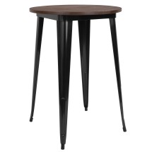 Flash Furniture CH-51090-40M1-BK-GG Philip 30" Round Black Metal Indoor Bar Height Table with Walnut Rustic Wood Top