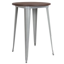 Flash Furniture CH-51090-40M1-SIL-GG 30" Round Silver Metal Indoor Bar Height Table with Walnut Rustic Wood Top