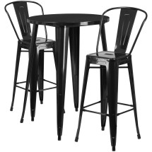Flash Furniture CH-51090BH-2-30CAFE-BK-GG 30&quot; Round Black Metal Indoor/Outdoor Bar Table Set with 2 Cafe Stools