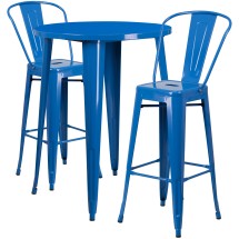 Flash Furniture CH-51090BH-2-30CAFE-BL-GG 30" Round Blue Metal Indoor/Outdoor Bar Table Set with 2 Cafe Stools