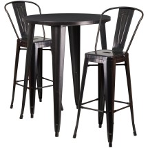 Flash Furniture CH-51090BH-2-30CAFE-BQ-GG 30&quot; Round Black-Antique Gold Metal Indoor/Outdoor Bar Table Set with 2 Cafe Stools