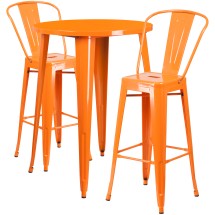 Flash Furniture CH-51090BH-2-30CAFE-OR-GG 30&quot; Round Orange Metal Indoor/Outdoor Bar Table Set with 2 Cafe Stools