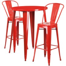 Flash Furniture CH-51090BH-2-30CAFE-RED-GG 30" Round Red Metal Indoor/Outdoor Bar Table Set with 2 Cafe Stools