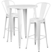 Flash Furniture CH-51090BH-2-30CAFE-WH-GG 30" Round White Metal Indoor/Outdoor Bar Table Set with 2 Cafe Stools