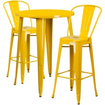 Flash Furniture CH-51090BH-2-30CAFE-YL-GG 30&quot; Round Yellow Metal Indoor/Outdoor Bar Table Set with 2 Cafe Stools