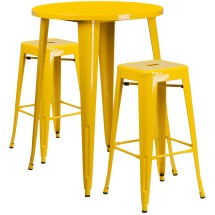 Flash Furniture CH-51090BH-2-30SQST-YL-GG 30&quot; Round Yellow Metal Indoor/Outdoor Bar Table Set with 2 Square Seat Backless Stools