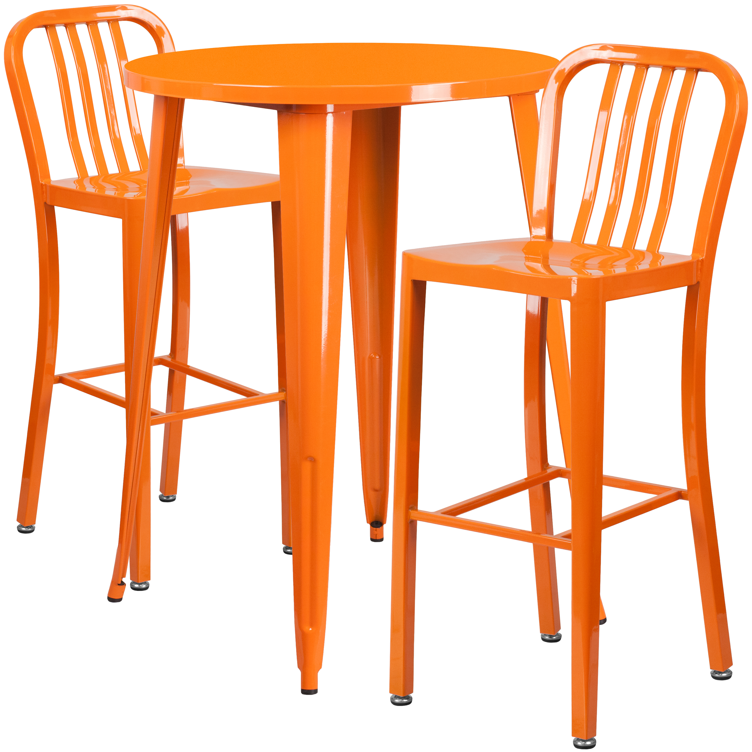 Flash Furniture CH-51090BH-2-30VRT-OR-GG 30" Round Orange Metal Indoor/Outdoor Bar Table Set with 2 Vertical Slat Back Stools