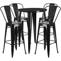 Flash Furniture CH-51090BH-4-30CAFE-BK-GG 30&quot; Round Black Metal Indoor/Outdoor Bar Table Set with 4 Cafe Stools
