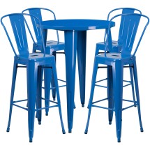 Flash Furniture CH-51090BH-4-30CAFE-BL-GG 30&quot; Round Blue Metal Indoor/Outdoor Bar Table Set with 4 Cafe Stools