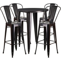 Flash Furniture CH-51090BH-4-30CAFE-BQ-GG 30" Round Black-Antique Gold Metal Indoor/Outdoor Bar Table Set with 4 Cafe Stools