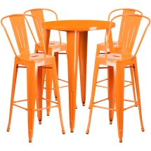 Flash Furniture CH-51090BH-4-30CAFE-OR-GG 30&quot; Round Orange Metal Indoor/Outdoor Bar Table Set with 4 Cafe Stools