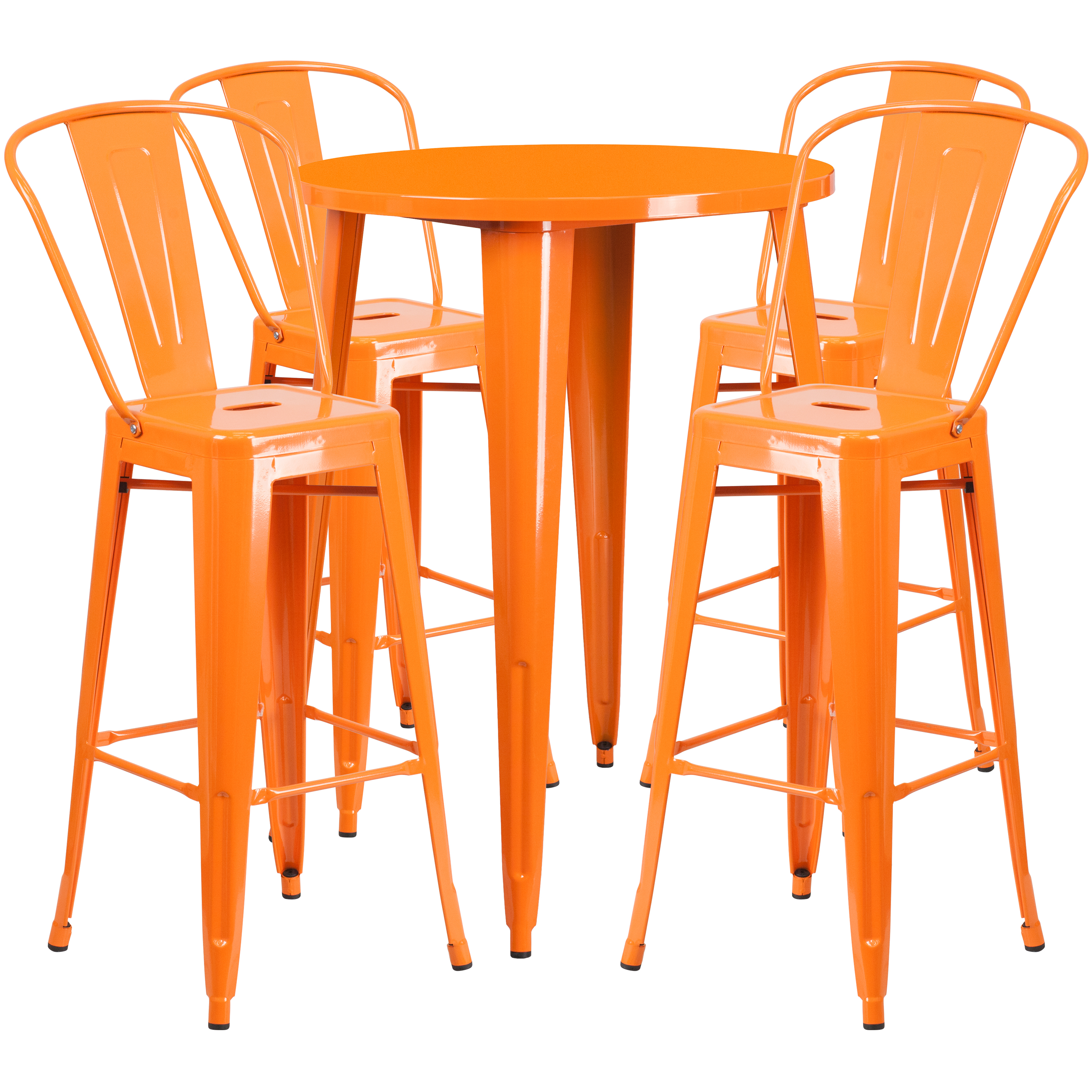 Flash Furniture CH-51090BH-4-30CAFE-OR-GG 30" Round Orange Metal Indoor/Outdoor Bar Table Set with 4 Cafe Stools