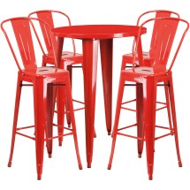 Flash Furniture CH-51090BH-4-30CAFE-RED-GG 30&quot; Round Red Metal Indoor/Outdoor Bar Table Set with 4 Cafe Stools
