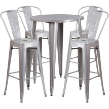 Flash Furniture CH-51090BH-4-30CAFE-SIL-GG 30" Round Silver Metal Indoor/Outdoor Bar Table Set with 4 Cafe Stools