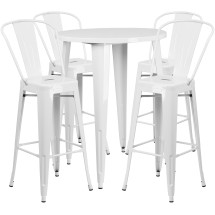 Flash Furniture CH-51090BH-4-30CAFE-WH-GG 30&quot; Round White Metal Indoor/Outdoor Bar Table Set with 4 Cafe Stools