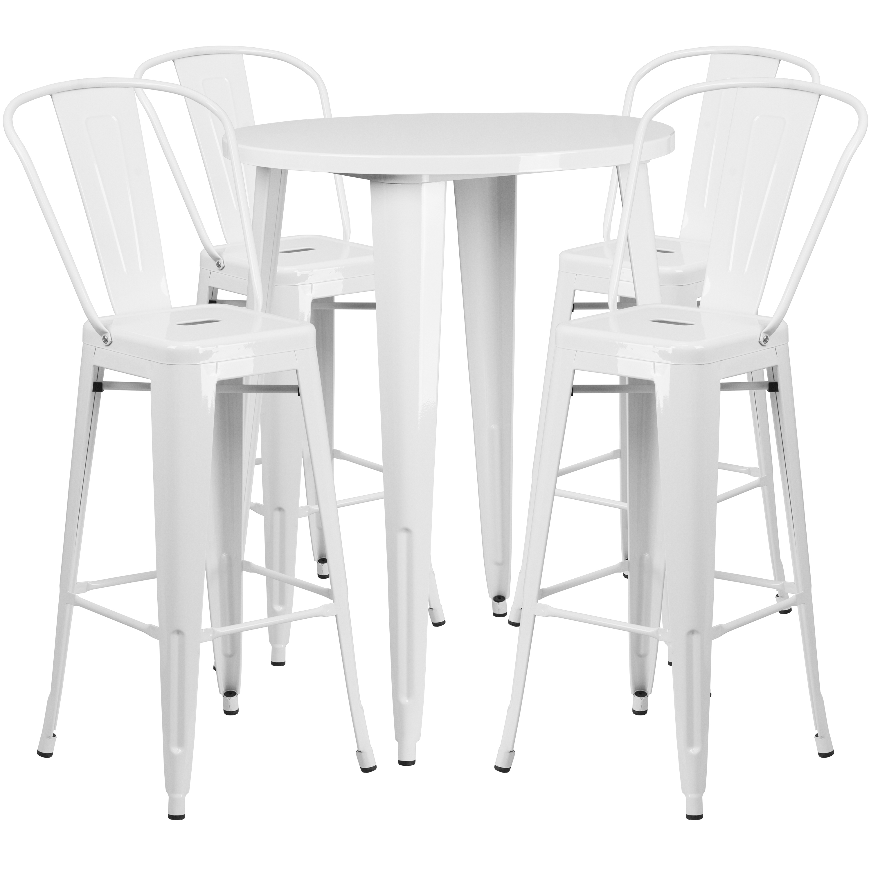Flash Furniture CH-51090BH-4-30CAFE-WH-GG 30" Round White Metal Indoor/Outdoor Bar Table Set with 4 Cafe Stools