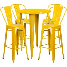Flash Furniture CH-51090BH-4-30CAFE-YL-GG 30&quot; Round Yellow Metal Indoor/Outdoor Bar Table Set with 4 Cafe Stools