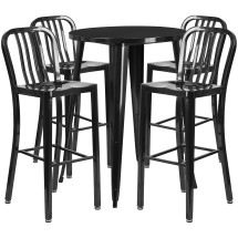 Flash Furniture CH-51090BH-4-30VRT-BK-GG 30&quot; Round Black Metal Indoor/Outdoor Bar Table Set with 4 Vertical Slat Back Stools