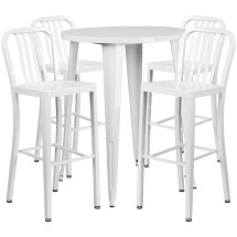 Flash Furniture CH-51090BH-4-30VRT-WH-GG 30&quot; Round White Metal Indoor/Outdoor Bar Table Set with 4 Vertical Slat Back Stools