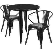 Flash Furniture CH-51090TH-2-18ARM-BK-GG 30&quot; Round Black Metal Indoor/Outdoor Table Set with 2 Arm Chairs