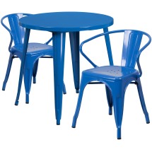 Flash Furniture CH-51090TH-2-18ARM-BL-GG 30&quot; Round Blue Metal Indoor/Outdoor Table Set with 2 Arm Chairs