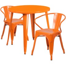 Flash Furniture CH-51090TH-2-18ARM-OR-GG 30&quot; Round Orange Metal Indoor/Outdoor Table Set with 2 Arm Chairs