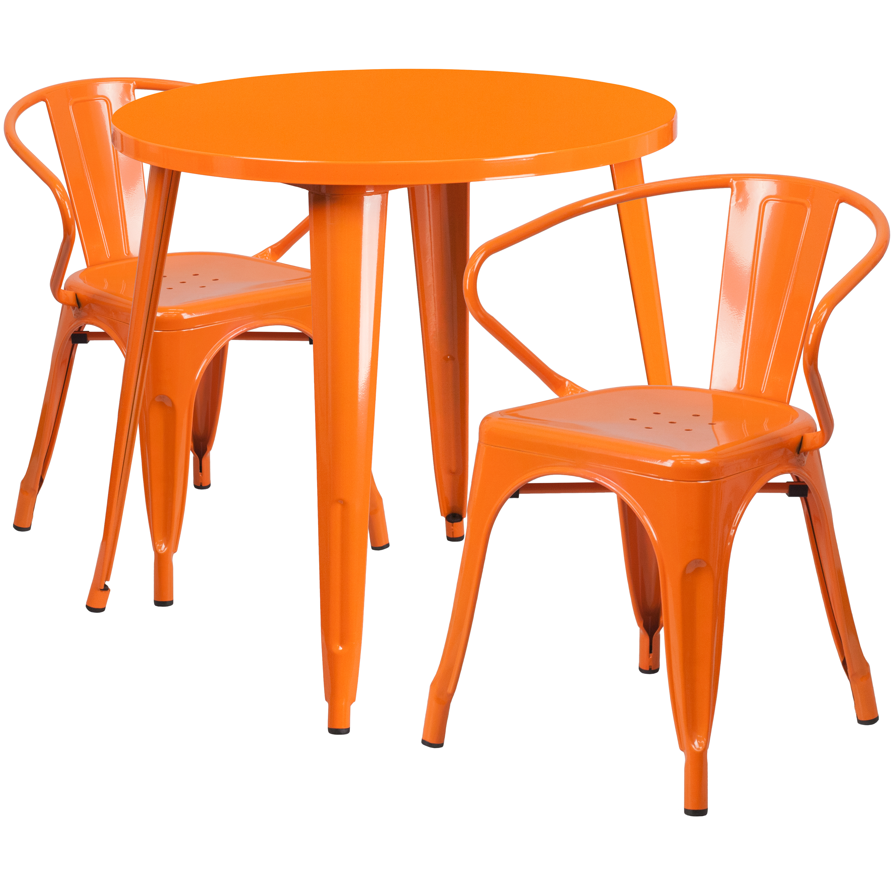 Flash Furniture CH-51090TH-2-18ARM-OR-GG 30" Round Orange Metal Indoor/Outdoor Table Set with 2 Arm Chairs