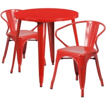 Flash Furniture CH-51090TH-2-18ARM-RED-GG 30" Round Red Metal Indoor/Outdoor Table Set with 2 Arm Chairs