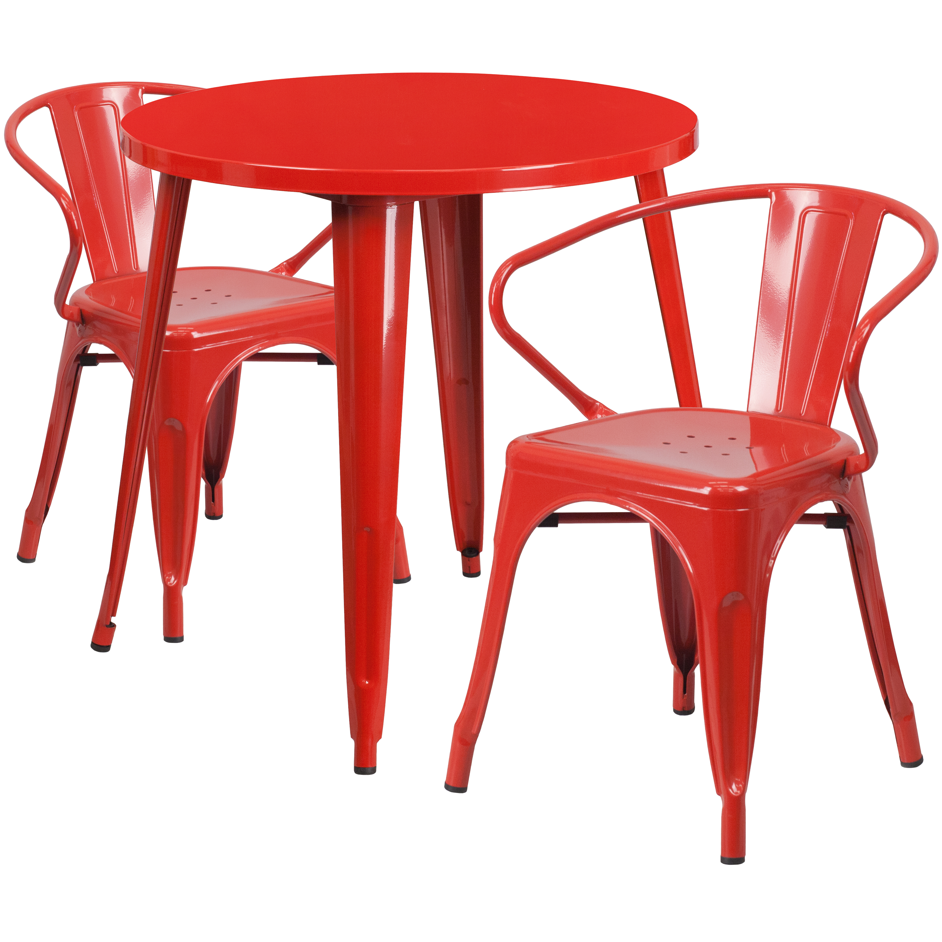 Flash Furniture CH-51090TH-2-18ARM-RED-GG 30" Round Red Metal Indoor/Outdoor Table Set with 2 Arm Chairs