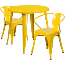 Flash Furniture CH-51090TH-2-18ARM-YL-GG 30" Round Yellow Metal Indoor/Outdoor Table Set with 2 Arm Chairs