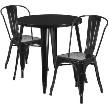 Flash Furniture CH-51090TH-2-18CAFE-BK-GG 30" Round Black Metal Indoor/Outdoor Table Set with 2 Cafe Chairs