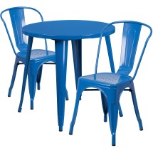 Flash Furniture CH-51090TH-2-18CAFE-BL-GG 30&quot; Round Blue Metal Indoor/Outdoor Table Set with 2 Cafe Chairs