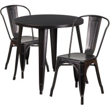 Flash Furniture CH-51090TH-2-18CAFE-BQ-GG 30&quot; Round Black-Antique Gold Metal Indoor/Outdoor Table Set with 2 Cafe Chairs
