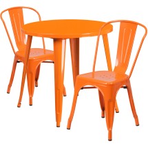 Flash Furniture CH-51090TH-2-18CAFE-OR-GG 30&quot; Round Orange Metal Indoor/Outdoor Table Set with 2 Cafe Chairs