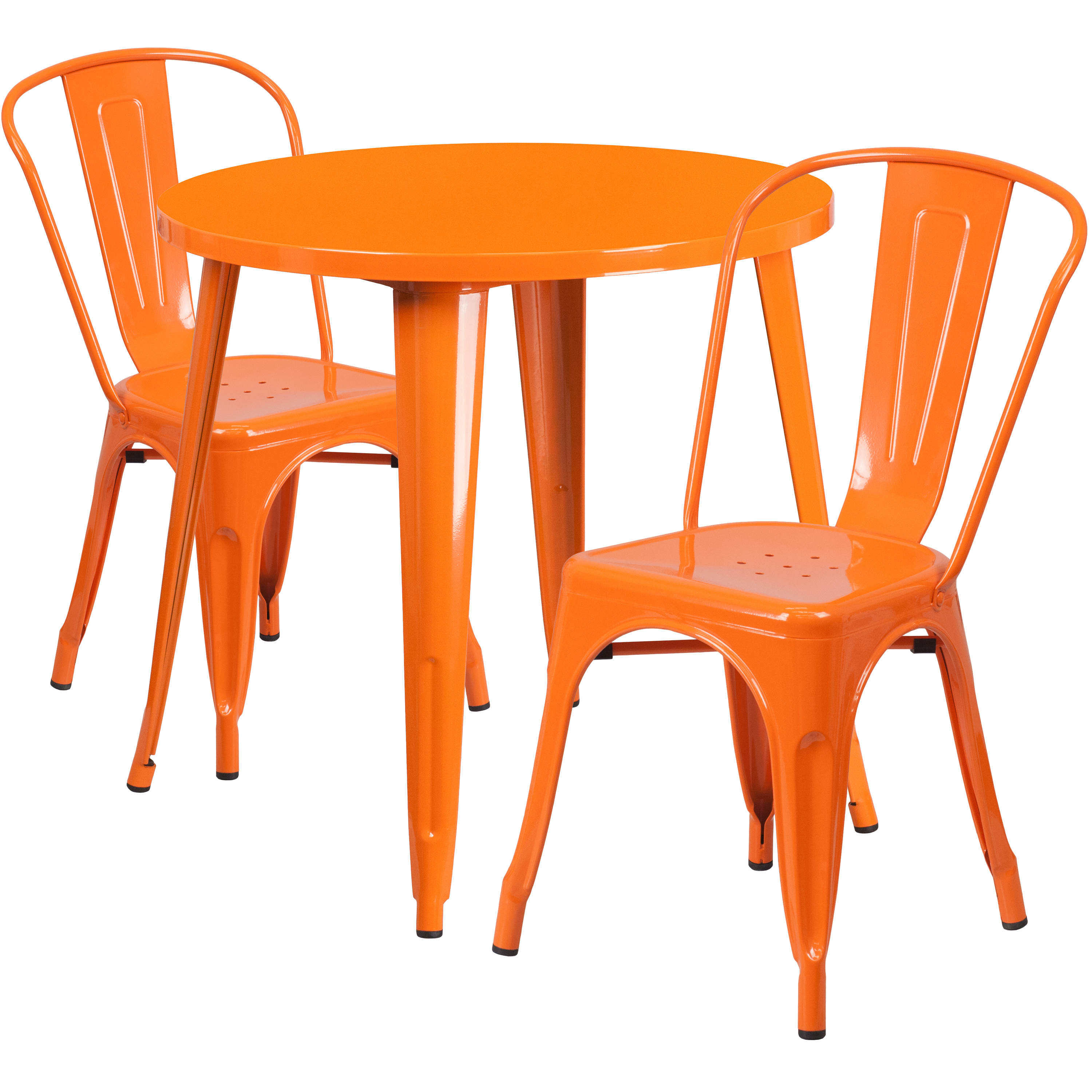 Flash Furniture CH-51090TH-2-18CAFE-OR-GG 30" Round Orange Metal Indoor/Outdoor Table Set with 2 Cafe Chairs