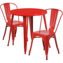 Flash Furniture CH-51090TH-2-18CAFE-RED-GG 30" Round Red Metal Indoor/Outdoor Table Set with 2 Cafe Chairs