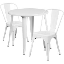 Flash Furniture CH-51090TH-2-18CAFE-WH-GG 30" Round White Metal Indoor/Outdoor Table Set with 2 Cafe Chairs